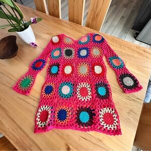 Granny patch work crochet knit sweater S